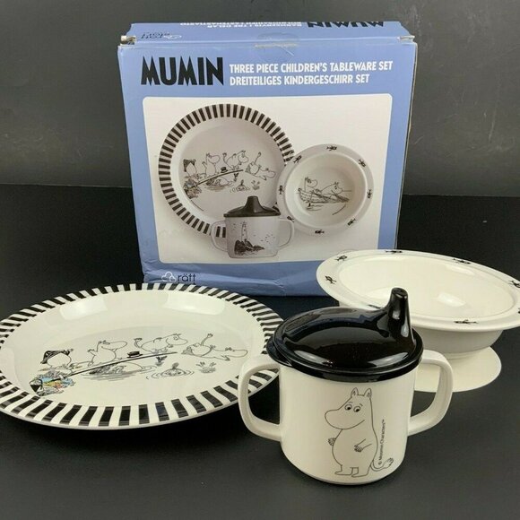 Moomin Mumin 3 Piece Childrens Tableware Set Plate Bowl Sippy Cup Non Slip Bases - Picture 1 of 12